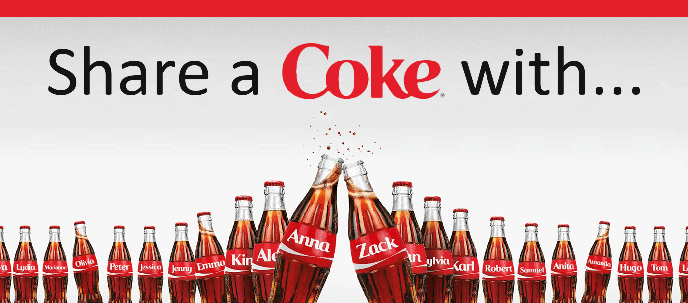 可口可樂「Share a coke」活動，以個人化瓶身與消費者產生高度連結